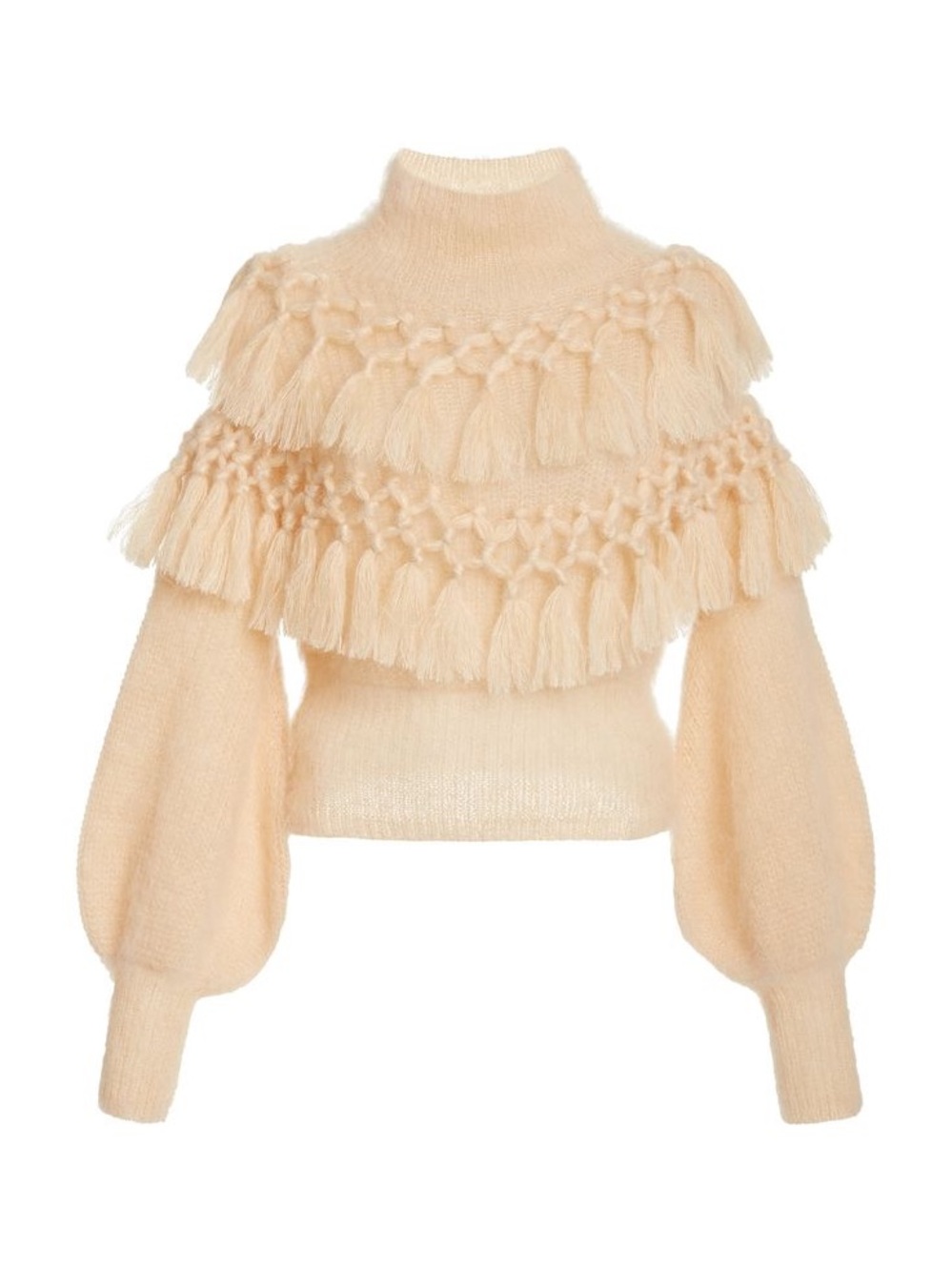 Zimmermann Ladybeetle Tassel-Trimmed Mohair-Silk Sweater — Blush/Ivory